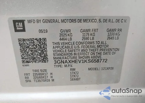 2019 Chevrolet Equinox Ls from USA, damaged, VIN 3GNAXHEV1KS658772